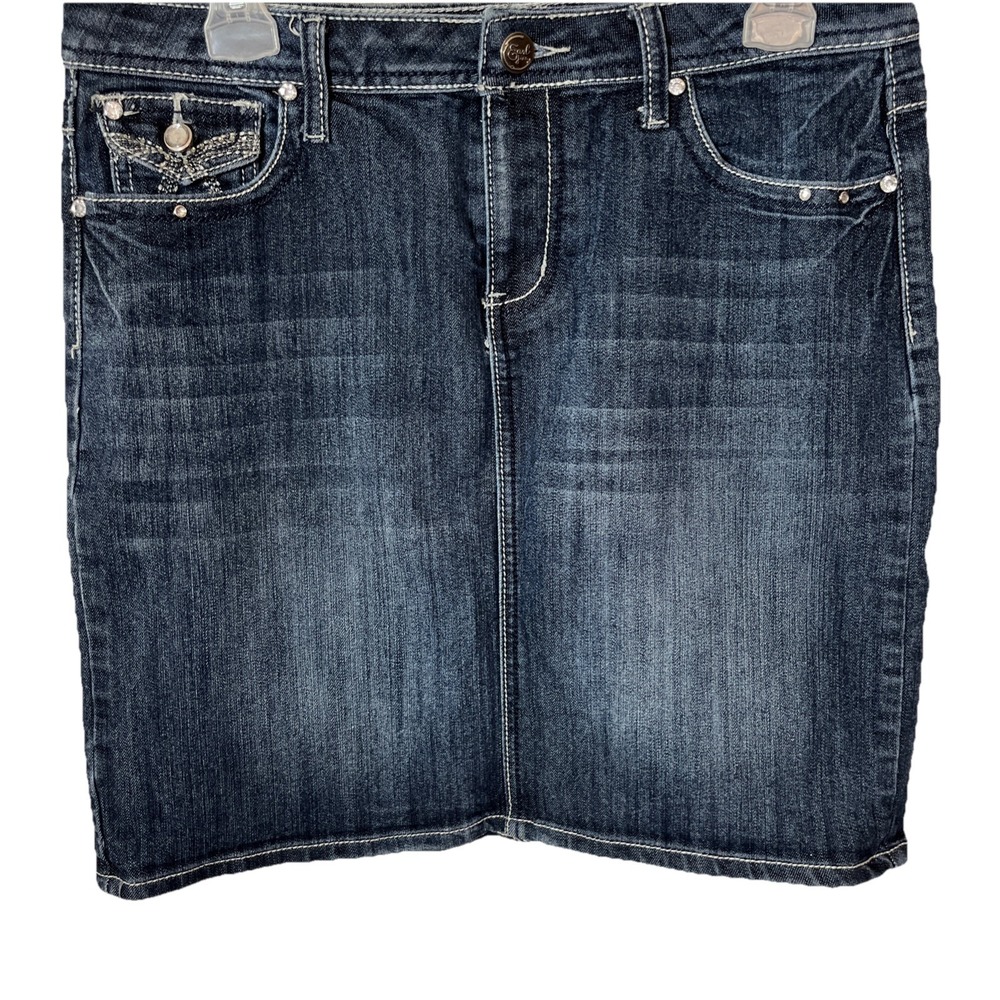 Earl Jean Womens Dark Wash Embellished Denim Mini Skirt Size 10 Rhinestone Y2K